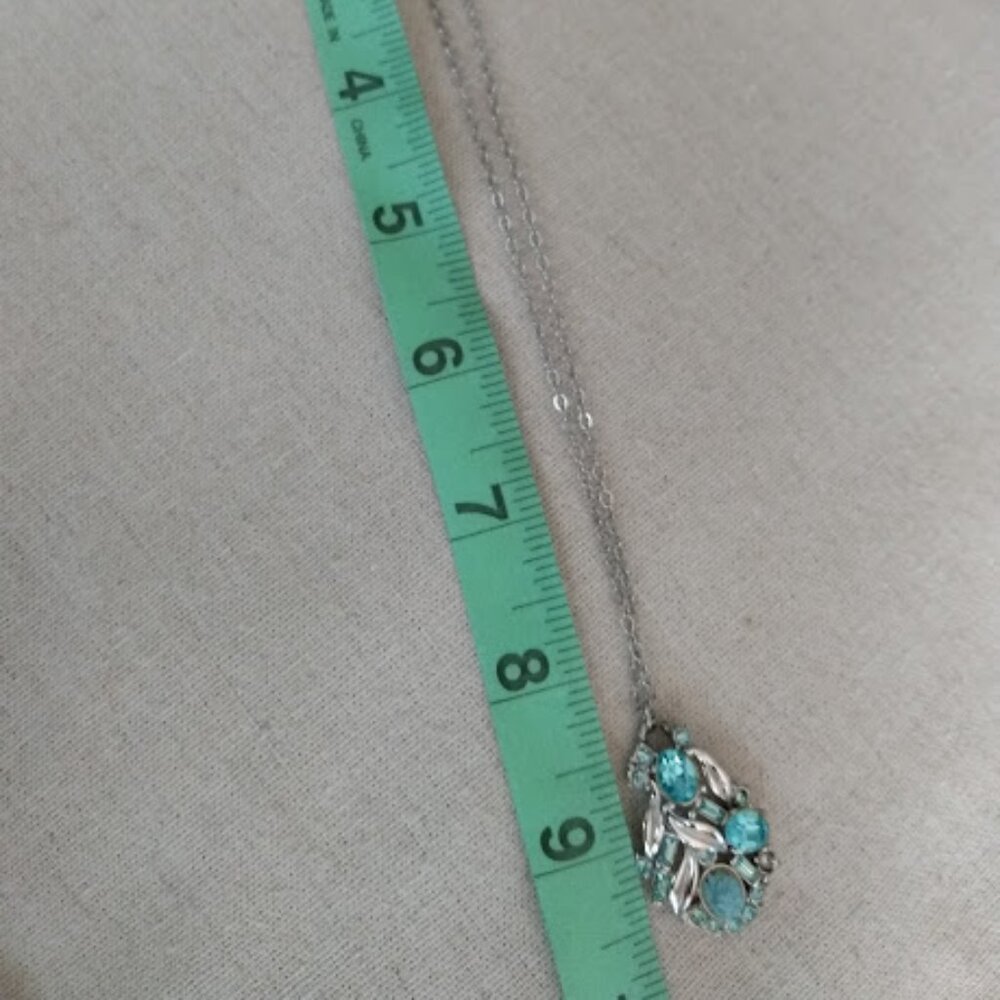 Silver tone and blue rhinestone pendant and chain necklace. - Picture 3 of 3